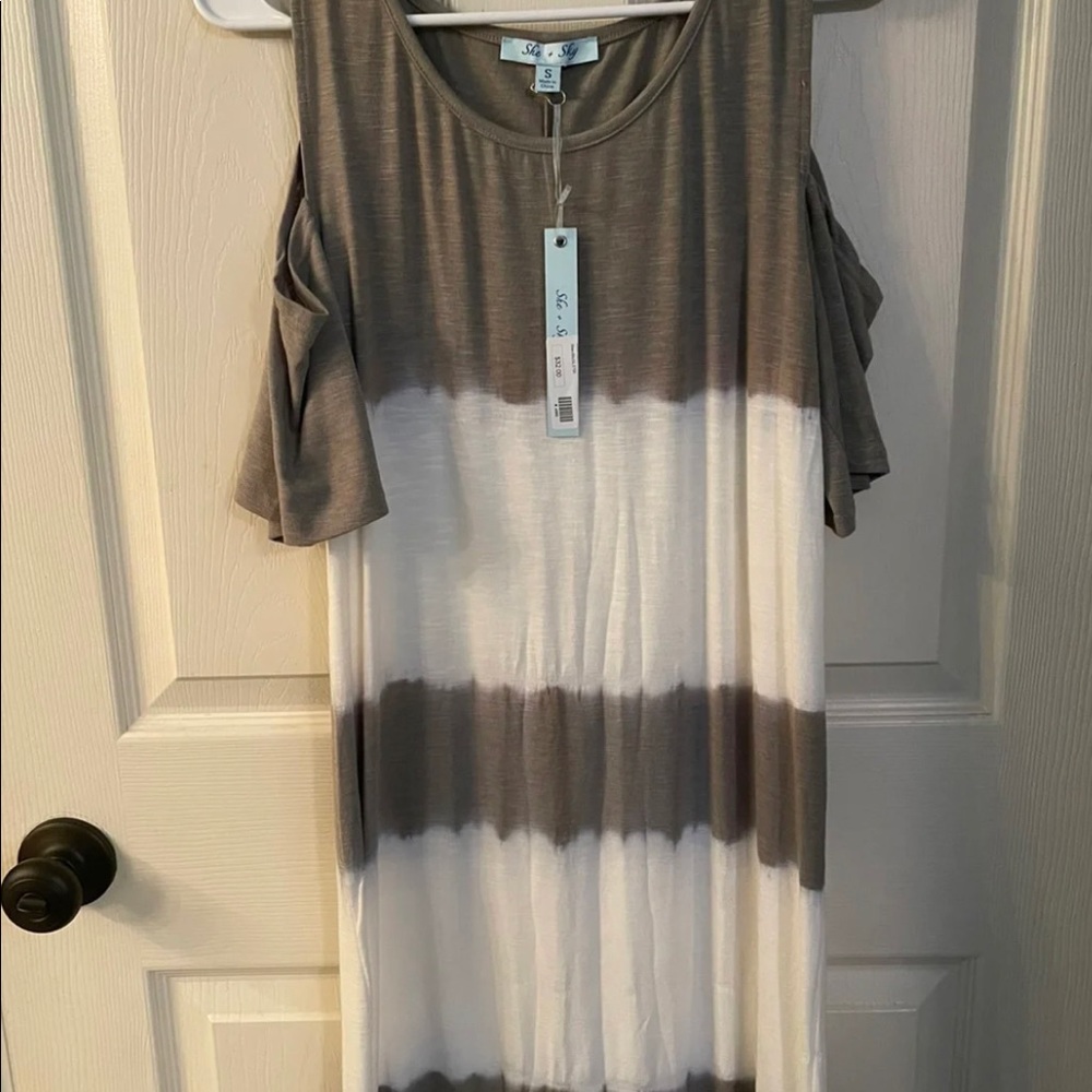 She & sky open shoulder dress